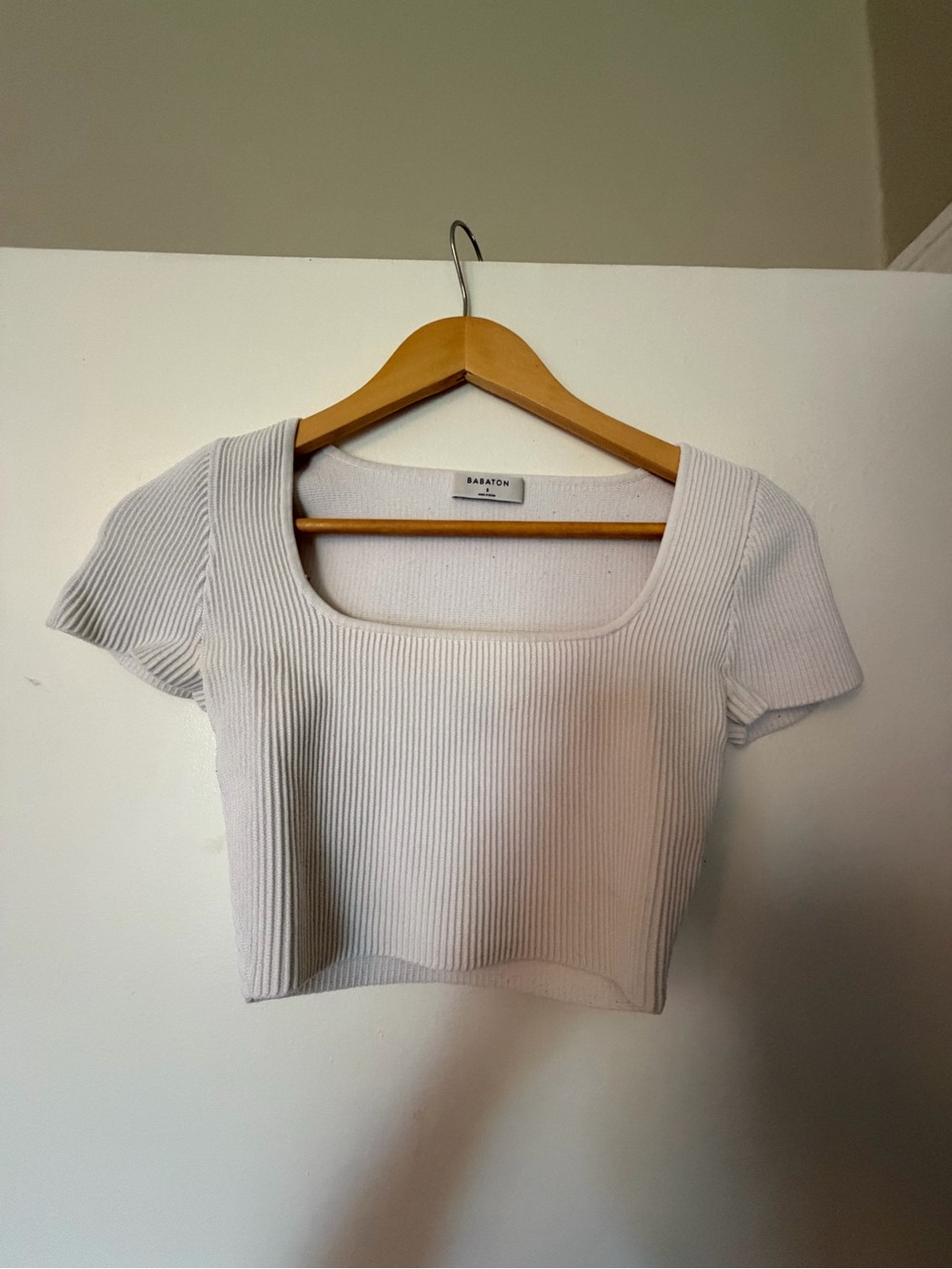 Babaton Cream Ribbed Square-Neck Crop Top